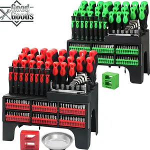 118pcs Magnetic Screwdriver Set with Plastic Organizer, Includes Precision, Slotted, Phillips, Hex, Pozidriv, Torx Screwdriver Set And Magnetizer Demagnetizer DIY Tools - Perfect Tools Gift for Men (Green/Red)