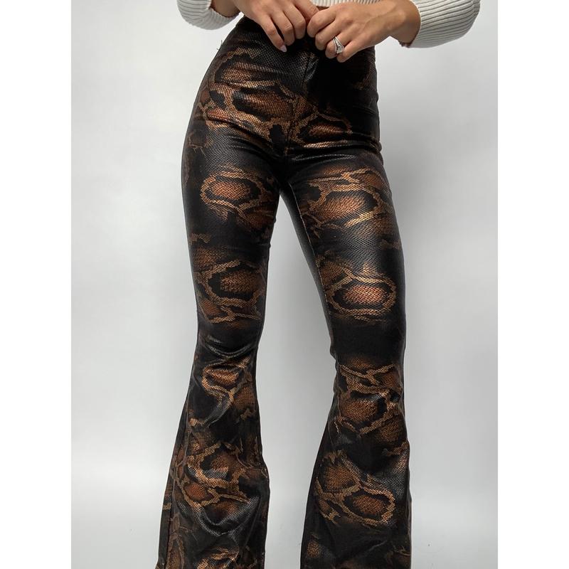 Fiona High Waisted Bell Bottom Flare Jeans - Snakeprint