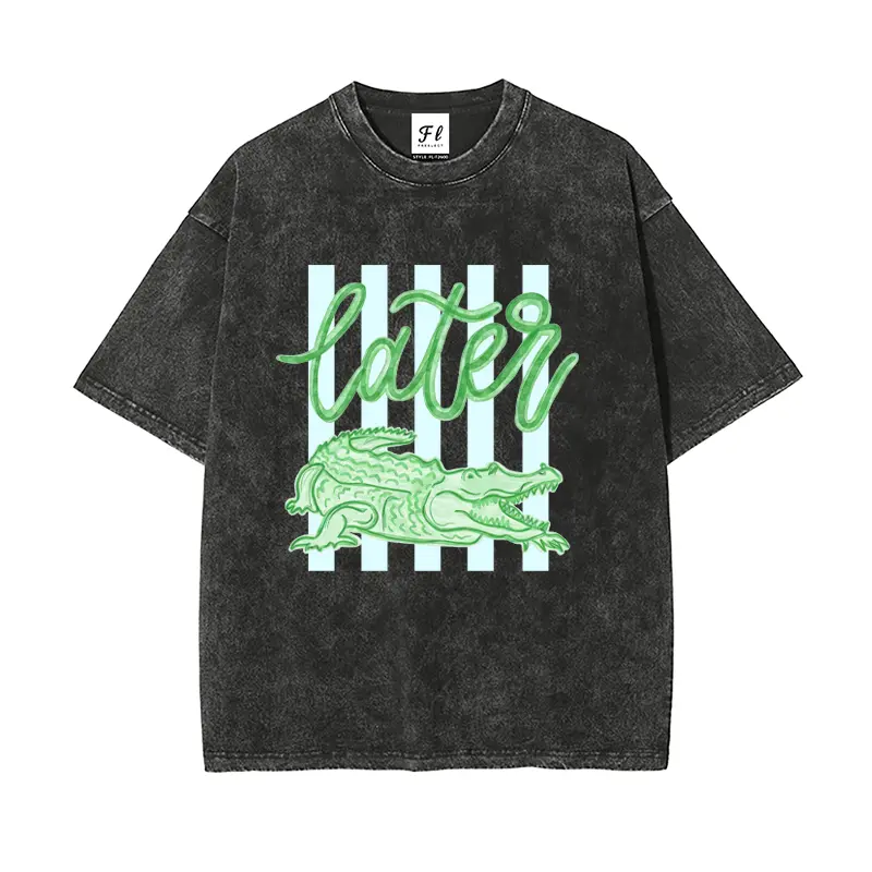 See You Later Alligator Vintage Acid Wash Tee |   Funny Crocodile Graphic Shirt,Retro "Later" Alligator Meme Tee |   Funny Animal Oversized Top