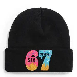 S&T 67 Ice Cream Didi Didi Emoji Six Seven Hat - Stretchy Winter Hat with 67 Numbers and Ice Cream Pattern, Unisex Casual Beanie Suitable for Men and Teenagers