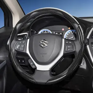 For SUZUKI Segmented Carbon Fiber Steering Wheel Cover Sporty Style Non-Slip Comfortable Grip Quick-Install Design All-Season Compatibility For Wagon R/Swift/Ertiga/Brezza/Baleno/Fronx/Dzire/Spacia/Alto/Eeco/Hustler/Grand Vitara/S-Cross/Ignis/Ciaz/XL6/XL7