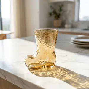 Amber Hammered Cowboy Boot Glass | Vintage Western Drinking Cup for Beer, Iced Coffee & Home Decor