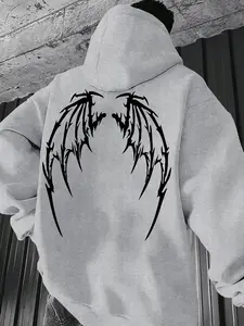 Men's Wing Print Hoodie, Casual Loose Fit, Versatile Colors, Perfect for Fall & Winter, Daily Wear and Outdoor Activities