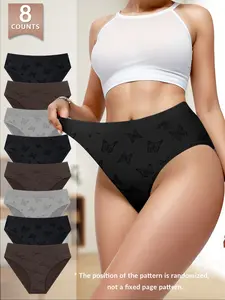 Women's High-Waisted Butterfly Print Panties, Elastic Comfortable Breathable Fabric Triangle Underwear, S-Xxl Sizes, All Seasons Fitted Casual Style