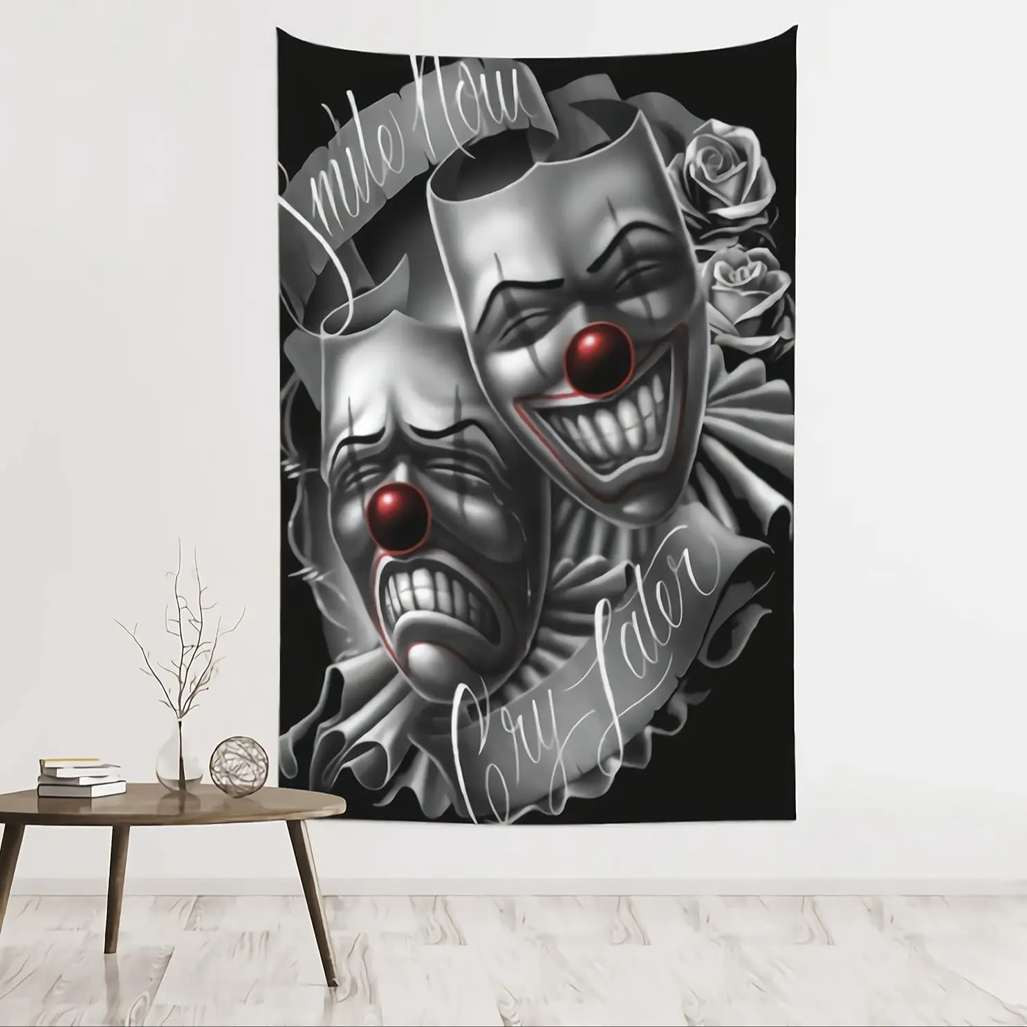 1pc Clown Cry Laugh Pattern Funny Tapestry Room Decor Polyester, Ideal for Living Room Bedroom Office, Free Installation Kit Included