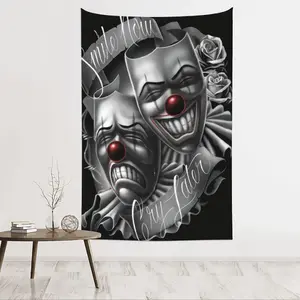 1pc Clown Cry Laugh Pattern Funny Tapestry Room Decor Polyester, Ideal for Living Room Bedroom Office, Free Installation Kit Included