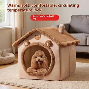 Cozy House-Shaped Pet Bed - Warm & Washable Winter Nest for Small Dogs and Cats Perfect for Teddy Breeds Year-Round Comfort Detachable plush