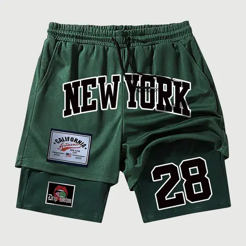 Men's 2-In-1 Graphic Gym Shorts with Inner Pockets, Summer Double-Layer Training & Running Shorts, Drawstring Waist, Casual Fashion Fit