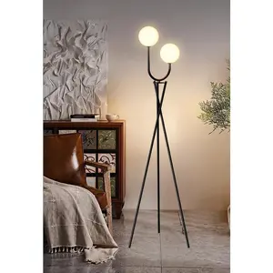 Lightdot Black Tripod Floor Lamp, Y Shape Vintage Standing Lamps with 2 Globe Bulb Included, Modern Tall Lamps Mid Century Floor Lamp for Living Room, Home Office
