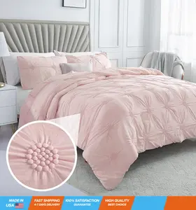 Twin Twin XL Rose Blush 2-Piece Down Alternative Comforter Set Bedding Ruched 3D Floral Pintuck All-Season, Machine Washable
