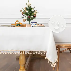 White Table Cloth Rectangle, Boho Tablecloth, Cotton Tablecloth Waterproof Tablecloths for Rectangle Tables, Wrinkle Free Heavy Duty Table Coths with Tassels for Party & Dining Use, 55"X70"