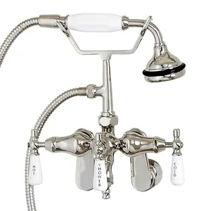 Bathroom Wall Mount Down Spout Clawfoot Tub Faucet with Handshower Polished Nickel