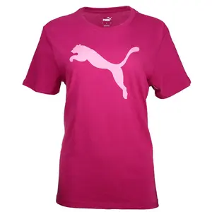 PUMA Womens Essentials Cat Logo Crew Neck Short Sleeve Casual Tops Casual - Red