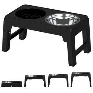 4 Height Adjustable Raised Dog Bowl Stand with Slow Feeder & Stainless Steel Bowls | No Tools Required | Anti-Slip & Spill-Proof Elevated Feeder for All Dog Sizes