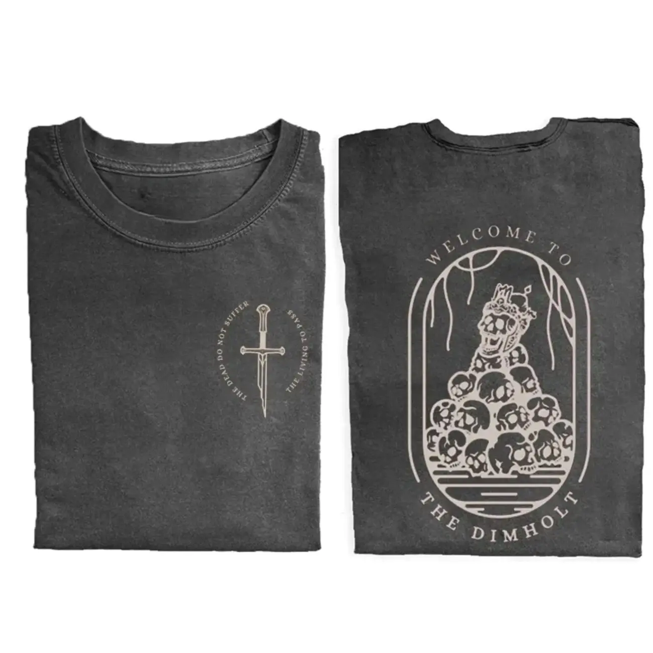 Gildan Men's Graphic T-Shirt, Vintage JRR Tolkien "Dimholt" Aragorn Double-Sided Print, Casual Streetwear Short Sleeve Tops, Shortsleeve, Cotton, Fitted, Cute, Retro, All Seasons, Lightweight, Short Sleeves For Airflow, Clothes B