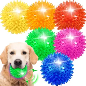 6-Pack 3.5inch Glowing Squeaky Dog Toy Balls, Spike Dog Balls Suitable for Small, Medium, and Large Dogs