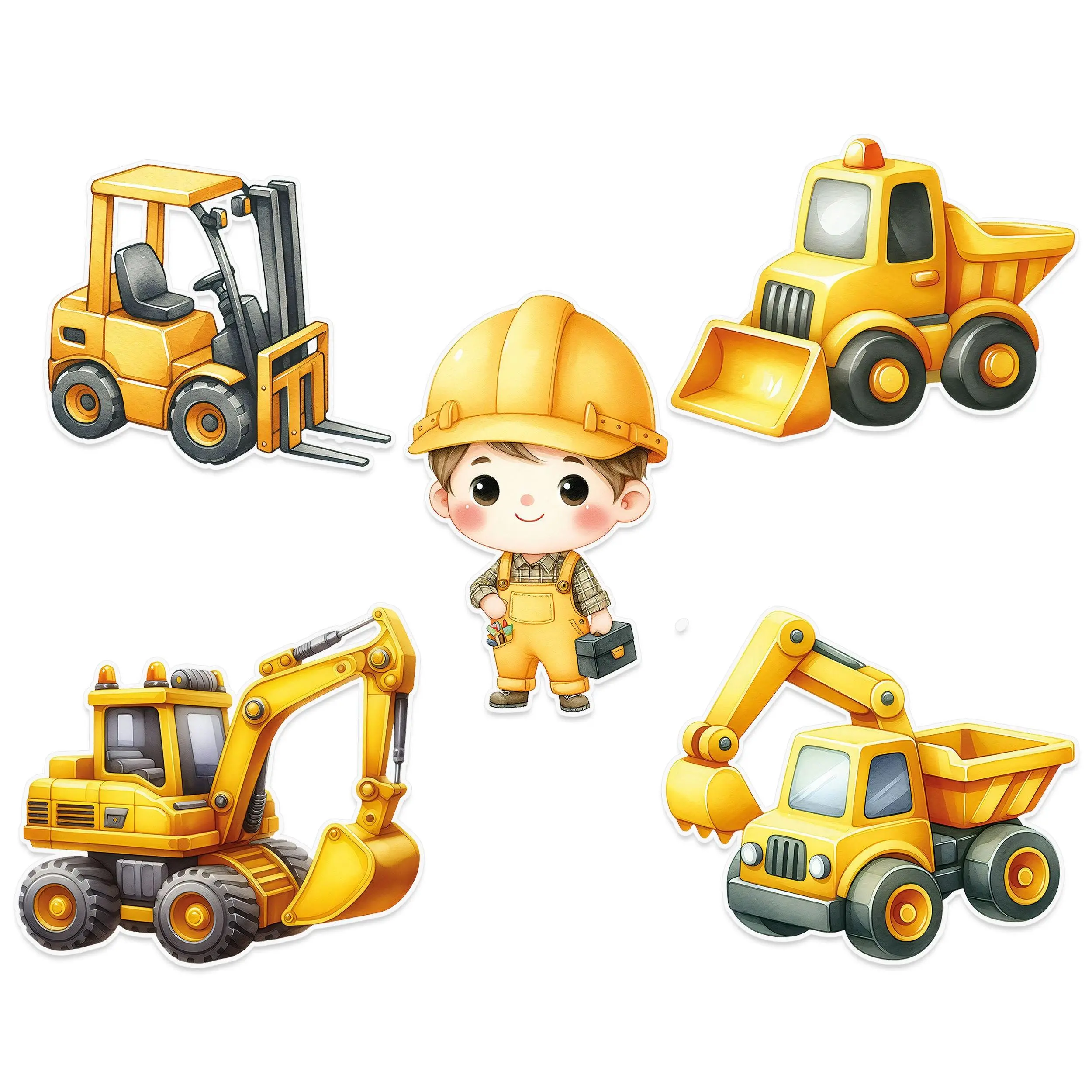 Construction Vehicles Wall Stickers Set - 5 pcs