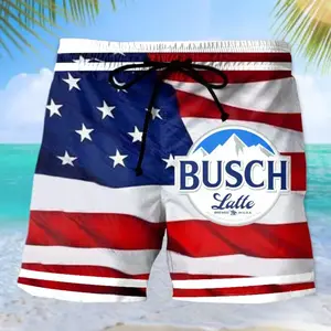 USA 4th Flag Busch Apple Men's Casual Drinking Print Beach Shorts-032923