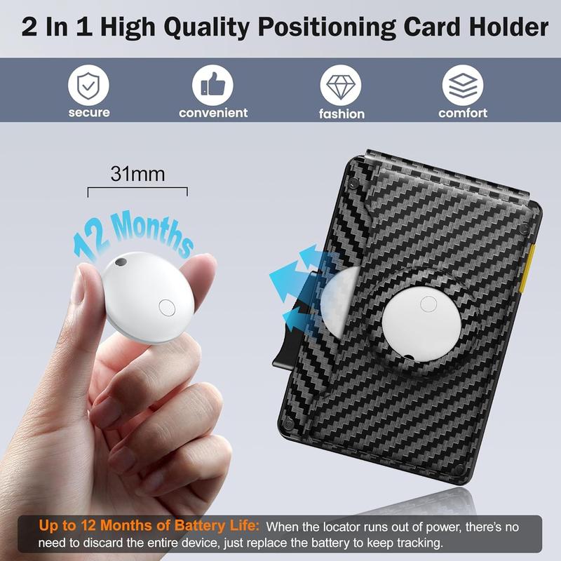 Wallet for Men with Tracker Tag Combo[iOS Only],Mens Wallet Minimalist Bifold,Wallet Men Slim Leather Slots Credit Card Holder|RFID Blocking,Pop Up Wallet Metal Aluminum with 9-13 Cards & ID Window