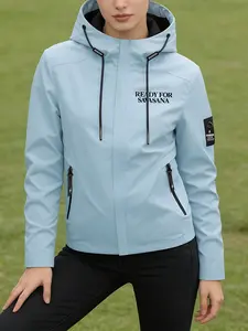 Women's Hooded Windbreaker Jacket Cute READY FOR SAVASANA Yoga Letter Print Jacket Two Color Options Hooded Loose All Season Wear Jacket For Daily Commute Outdoor Hiking Clothing Comfortable Breathable Machine Washable Plus Size