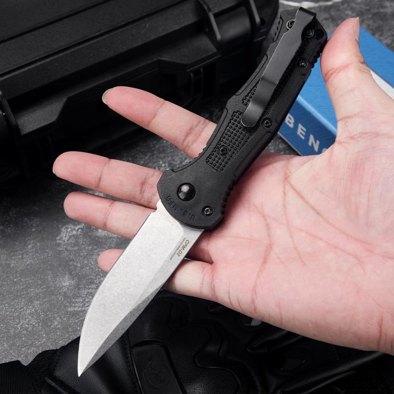 BM9070 CLA Utility Button Lock Folding KnifeD2 Steel Battlewash BladeBladeNon-slip Nylon Fiber HandleMultifunctional Utility Tool for OutdoorFishing Camping EDC Tool, EDC Sharp Folding Knife