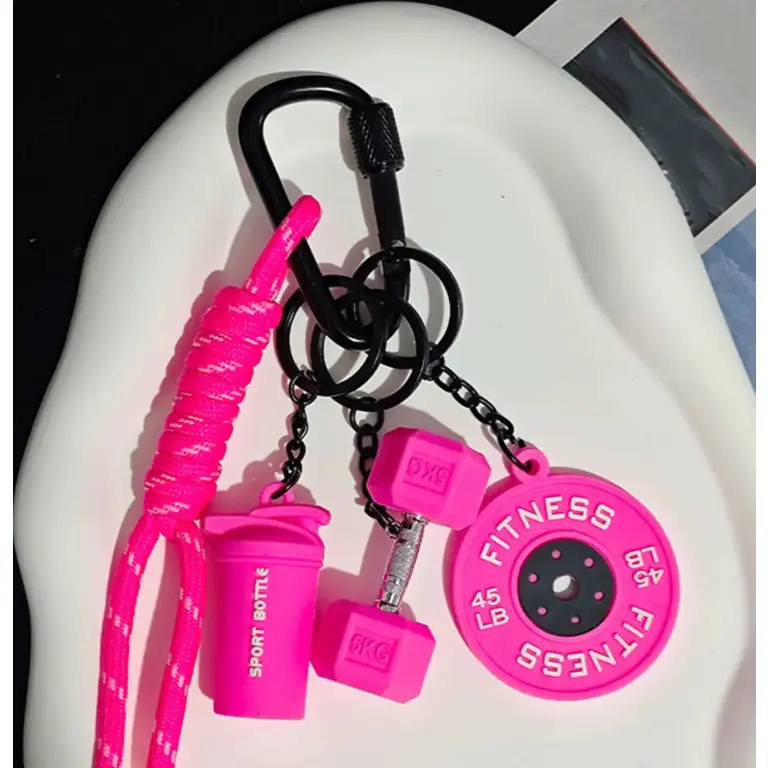 Fitness Themed Silicone Pendant, Contrasting Woven Lanyard, Barbell Piece Dumbbell Shaker Accessories, Backpack Key Pendant, Creative Gift For Sports Enthusiasts, Mini Equipment Keychain, Trendy And Cool Fitness Pendant|Bag Charms Accessory |Bag Pendant