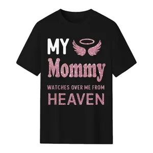 Women's Memorial Angel Wings T-Shirt - "My Mommy Watches Over Me From Heaven" Glitter Pink Sympathy Cotton Crewneck Remembrance Top, S-5XL, Streetwear-Ready for Pairing with Leggings, Skirt, Socks, Jacket