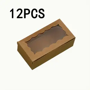 Gift for 12pcs Kraft Paper Macaron Boxes with Transparent Windows, Cookie Boxes, Dessert Boxes, Party Bread Boxes, Wedding Candy Boxes, And Biscuit Boxes