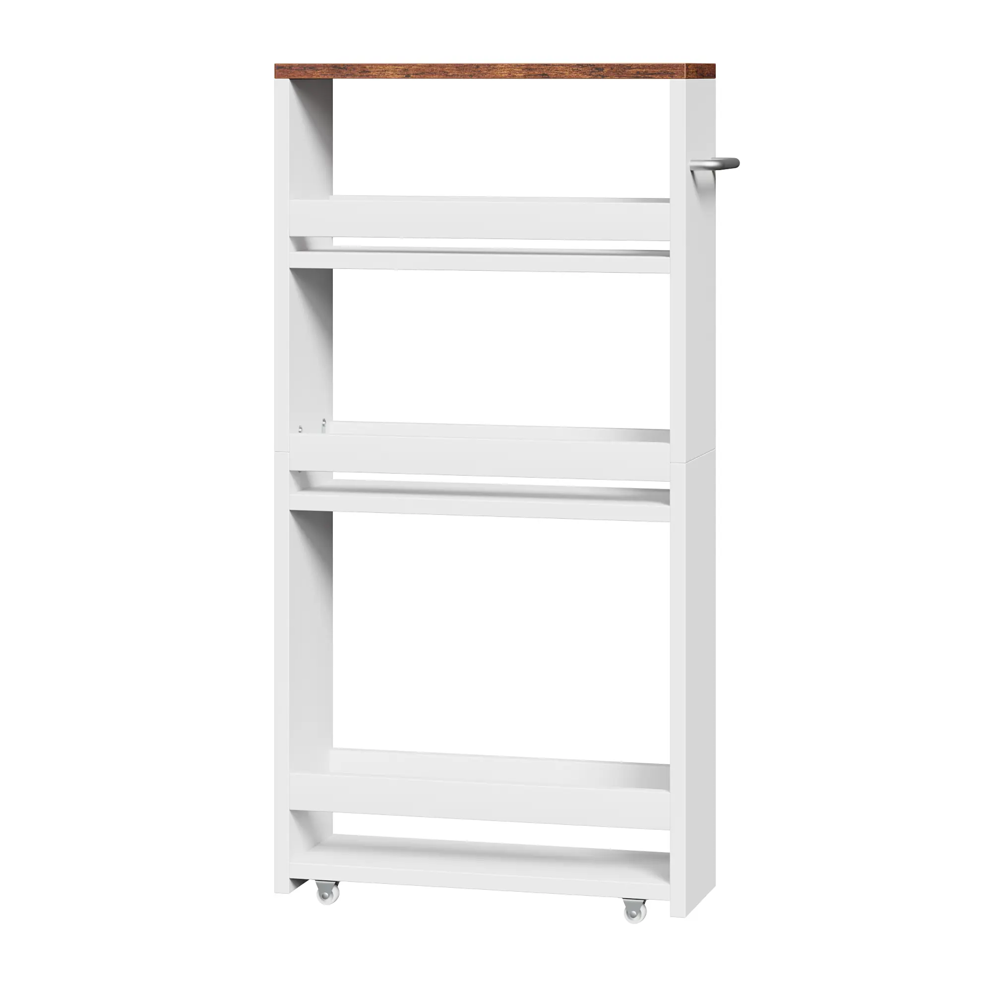 ZenStyle 4-Tier Slim Rectangular Rolling Storage Cart - 15.8x5.5x31.5in, 22lbs Max Capacity, Freestanding Racks, Easy-Clean White Shelves, Transport Wheels, Handle, Tipping Baffles, Smooth Mobility for Narrow Areas, Home Organizer (Kitchen, Laundry), Shel