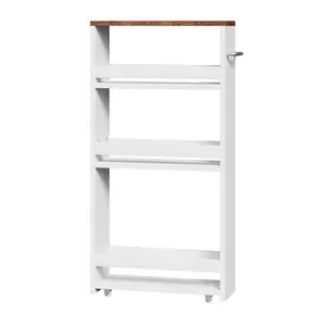 ZenStyle 4-Tier Slim Storage Cart Rolling Kitchen Cart Utility Cart for Laundry Narrow Places W/ Wheels & Handle White Easy to Clean Surface Smooth Mobility