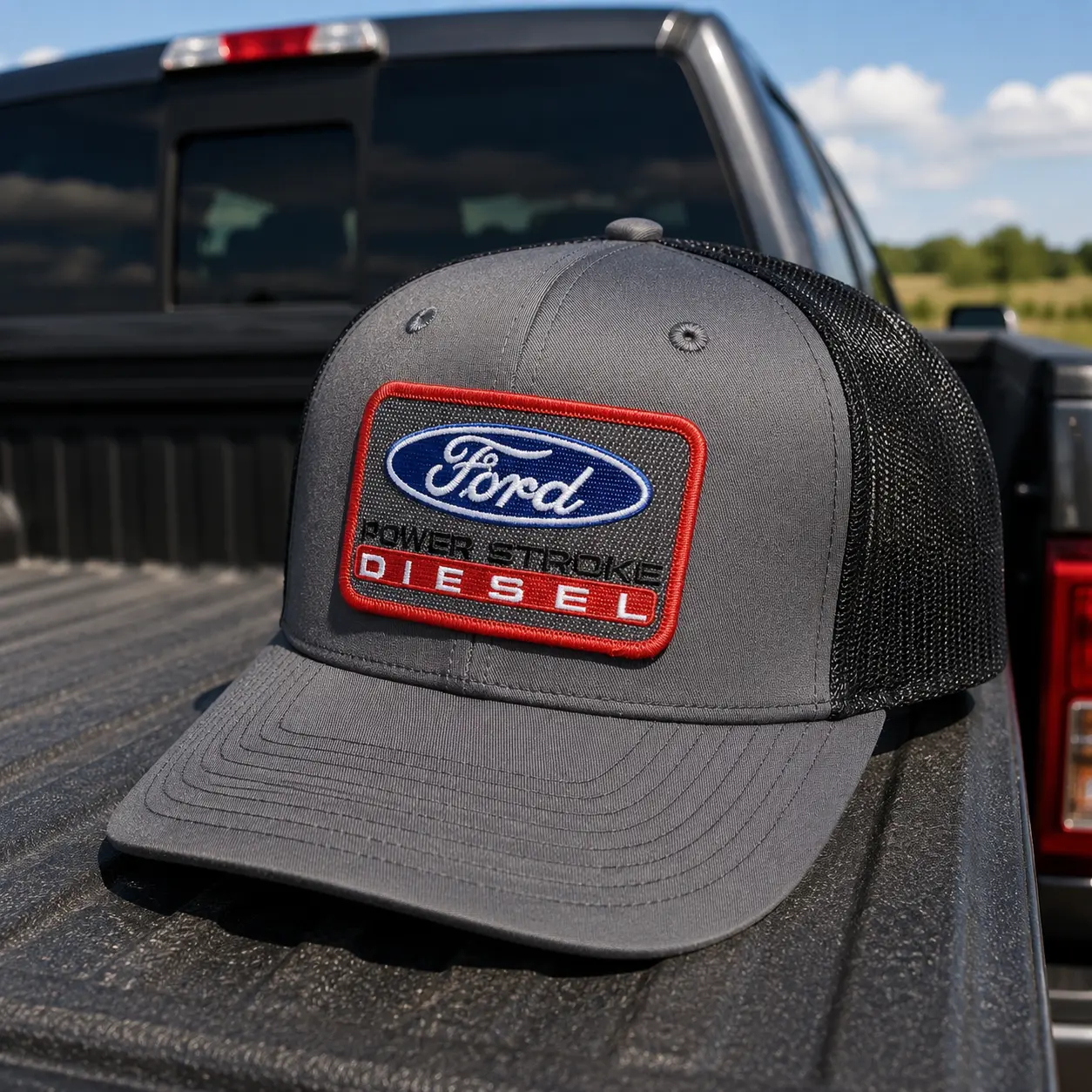 Ford Power Stroke Diesel Embroidered Patch Black Mesh Back Trucker Hat Snapback Ford Truck Enthusiast Gift Cap