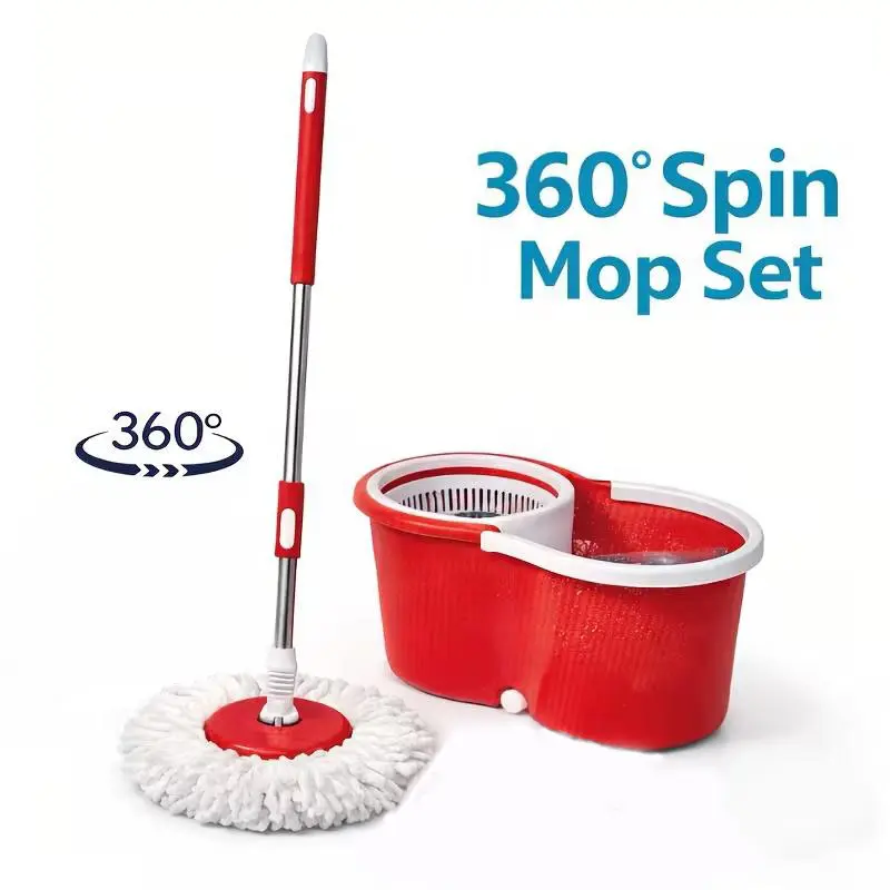 Spin Mop and Bucket with Wringer，360° Rotating Floor Cleaning System with 43" Adjustable Handle, Fits Under Sink for Apartment Kitchen