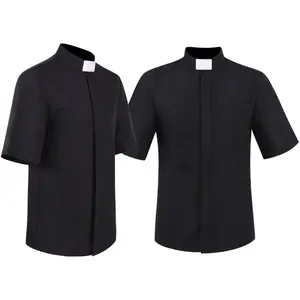 Halloween Pastor Cosplay Shirt Priest Father Cosplay Short Sleeve Black Shirt
