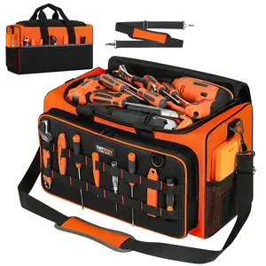TUFFWORX Tool Bag with 14 Pockets, 19.2x 11.8x 10.6 inch, Heavy Duty 600D Fabric, Black and Orange