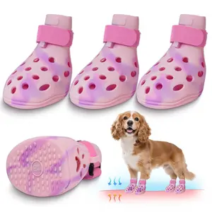 4 Pairs Pet Dog Shoes, Breathable Anti-Slip Elastic Dog Boots, Soft Sole for Indoor Outdoor Use, Spring Summer Protection