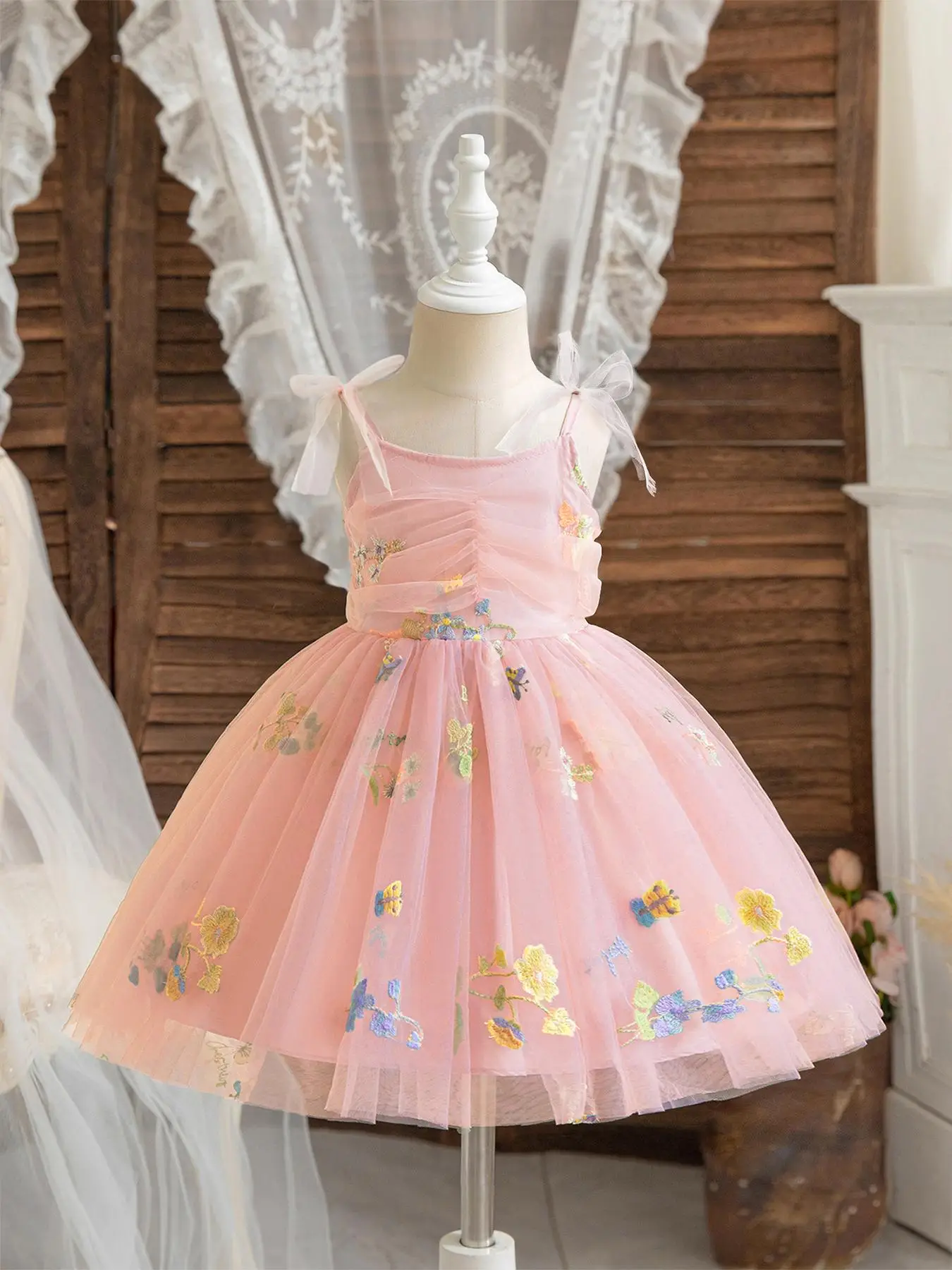 Toddler Girl's Floral Embroidery Cami Dress, Elegant Romantic Sleeveless A Line Dress for Party Holiday Wedding Guest, Kids Summer Clothes