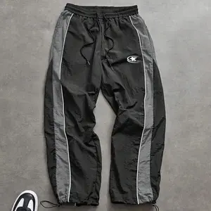 Men's Color-Block Star Print Drawstring Waist Sweatpants, Windproof Pants, Elastic Waist Sweatpants, Men's Sports Pants, Running Nylon Pants, Men's Side-Split Drawstring Quick-Dry Casual Pants, Summer Outdoor Sports Hiking Loose-Fit Trekking Pants