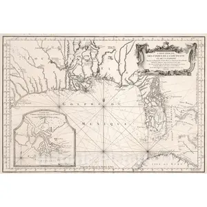Louisiana and Florida Coasts - Nautical Chart, 1764 - Historical Map Print