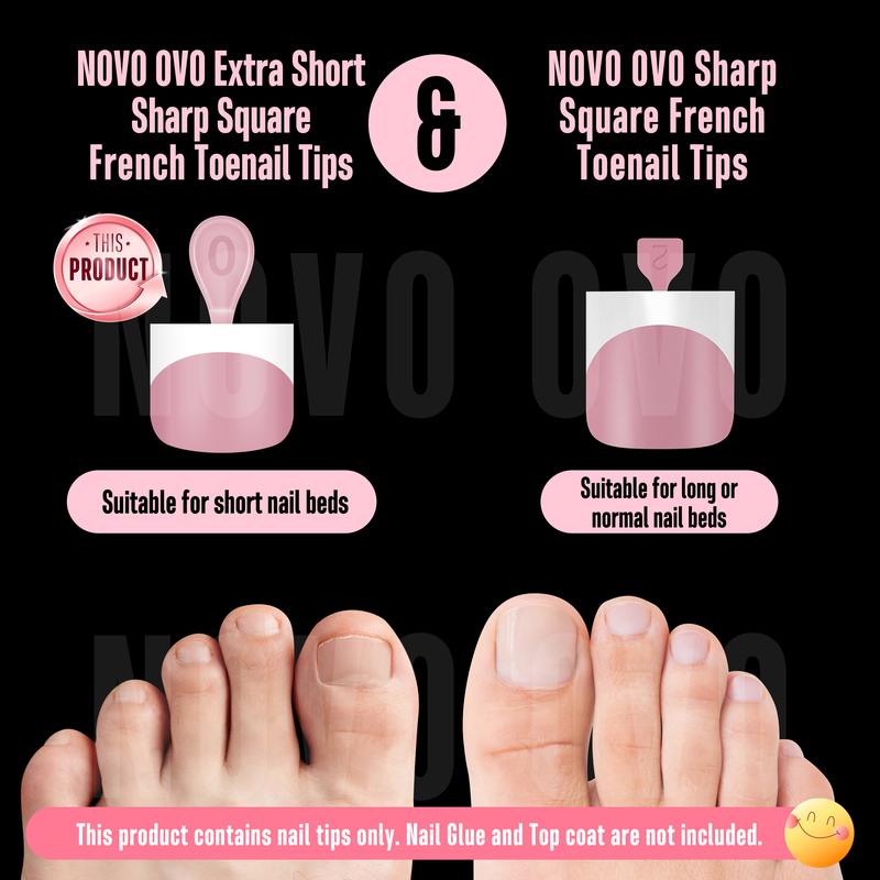NOVO OVO Extra Short Toe Nail Tips White French Tip BERRY PINK Sharp Square Press On, Soft Gel False Fake Toenail Extension Kit, Need Apply Top Coat Buider Gel Nail Glue, Salon DIY x 16 Sizes 224 Pcs【NO GLUE & TOP COAT INCLUDED】
