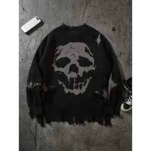 Men's Ripped Drop Shoulder Sweater, Loose Casual Street Soft Comfy Long Sleeve Round Neck Knit Tops, Jumper for Fall, Fashion Men's Knitwear for Daily Wear,  Menswear, Streetwear, Graphic Pullover, Casual Cozy Jumper