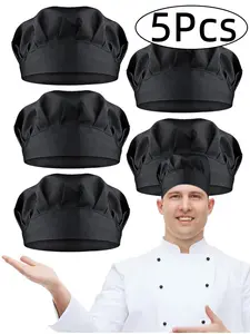 Adult Chef Hat Set (5 Pcs), Adjustable Elastic Chef Hats, Kitchen Cooking and Baking, Multi-Color, Casual Loose-Fitting