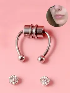Body No Piercing Jewelry, Magnetic Nose Rings with Rhinestone Decorated Replacement Head, Magnetic Nose Cuff for Men & Women, Spiral Nose Ring