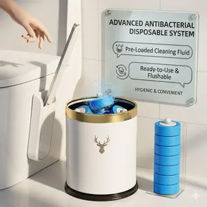 Disposable Toilet Brush Set with Replacement Pads - Wall-Mounted Toilet Wand, No Dead Angle Bathroom Cleaning Tool for Sanitation