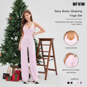MFVIM Sporty Two-Piece Set Women’s Plain Crop Cami Top & Flare Leg Pants Sports Set, Sporty Casual Comfy Breathable Two-Piece Outfits for Yoga, Gym, Workout, Running, Gym Workout Clothes