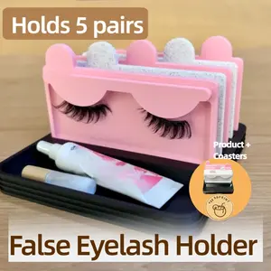 2Pcs Creative Card-In False Eyelash Storage Box - 5-Tier Pull-Out Lash Rack with Front Glue Organizer, Anti-Deformation Desktop Display Holder, DIY Modular Organizer