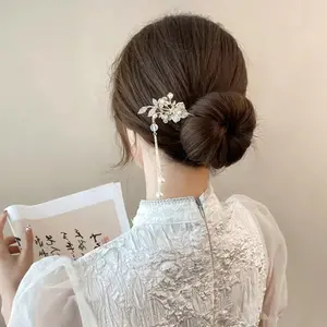 Lily of the Valley Hairpin with Advanced Sense, Classical Pearl Hanfu Hairpin, Tassel Cheongsam Hairpin, Alloy Hairpin bridal  hair  accessories