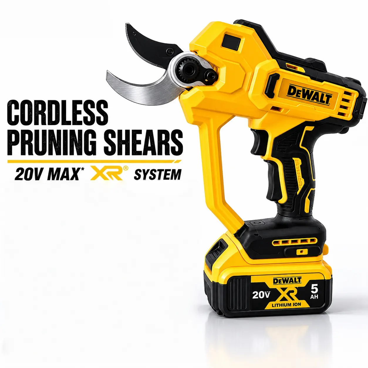 DeWalt 20V MAX Cordless Brushless Pruners for Gardening, High-Performance Garden Lopper with Safety Lock, LED Worklight, 5.0Ah Batteries, 63dB Quiet Operation, Heavy-Duty Wall Mount Holder for Professional Arborists, Shrub Trimming Tool