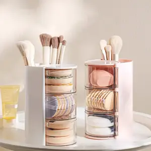 1 PCS Rotating Makeup Organizer for Vanity with Brush Holder and Drawer, Cosmetic Makeup Storage, Multilayer Storage, Large Spinning Makeup Skincare Organizer, Countertop Makeup Perfume Organizer, Cosmetic Storage Box(White)
