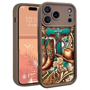 Cross Cowgirl Boots Hat Pattern Case for iPhone 16 17 15 14 Pro Max 13 12 11 Air Plus Shockproof Drop Protection Rugged Durable Silicone Cover