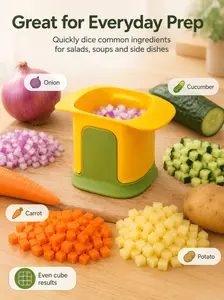 Manual Vegetable Dicer, Quick Press Food Chopper for Onion Cucumber Carrot Potato, Compact Kitchen Cutter with Grid Blade, Easy Push Vegetable Cuber for Meal Prep and Salad